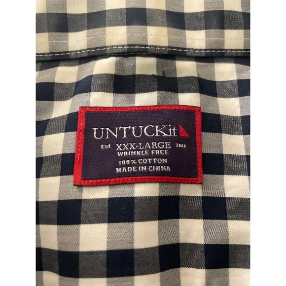 UNTUCKit Wrinkle‎ Free Navy White Gingham Check L/S Button Shirt XXX Large - Picture 3 of 7